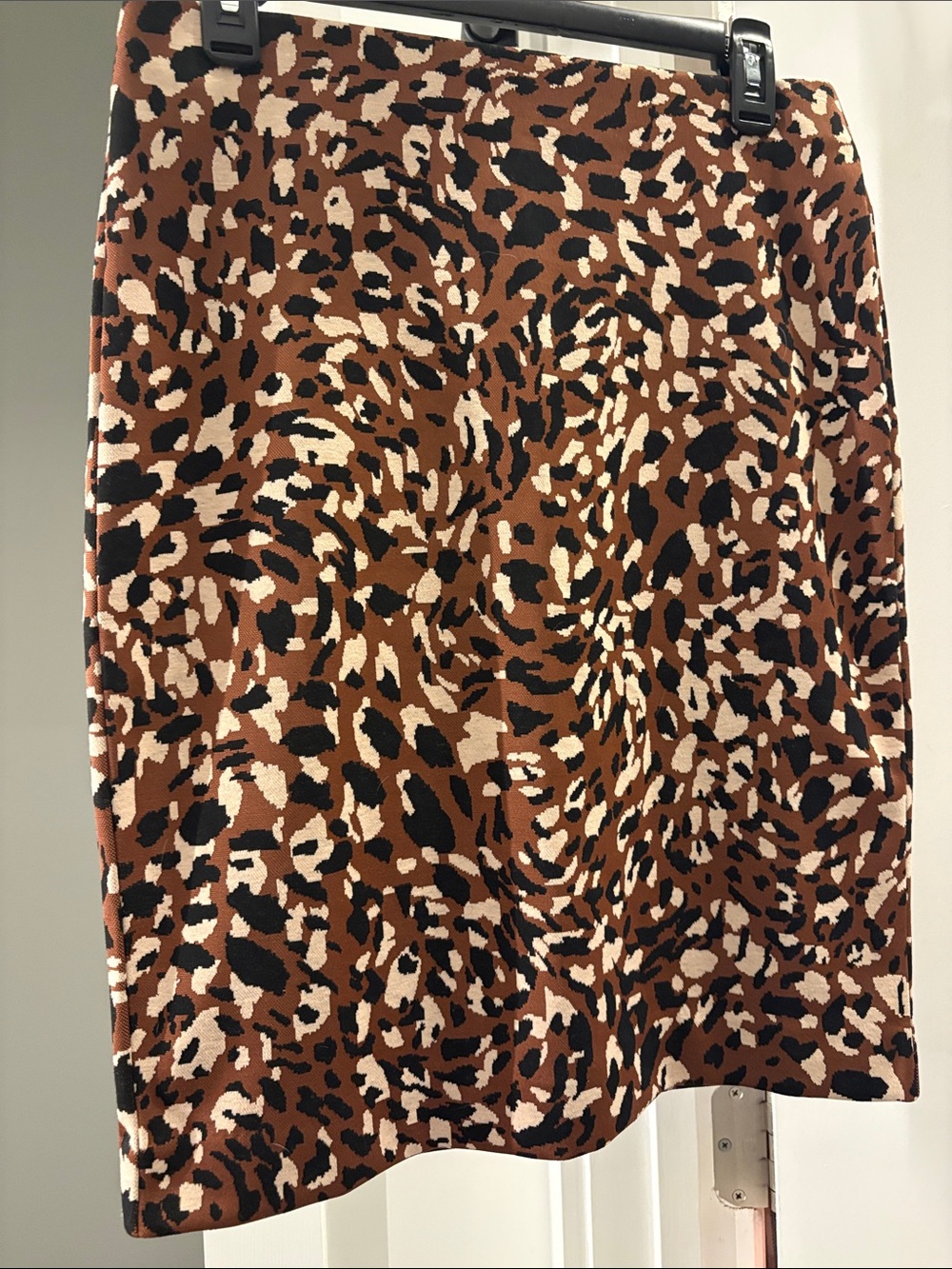 Ann Taylor Factory Brown, Black & Cream Leopard-Print Midi Skirt